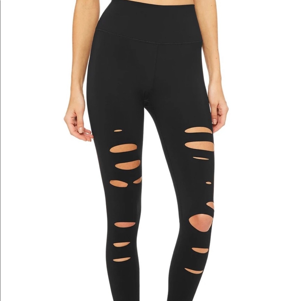 7/8 high rise black ripped leggings